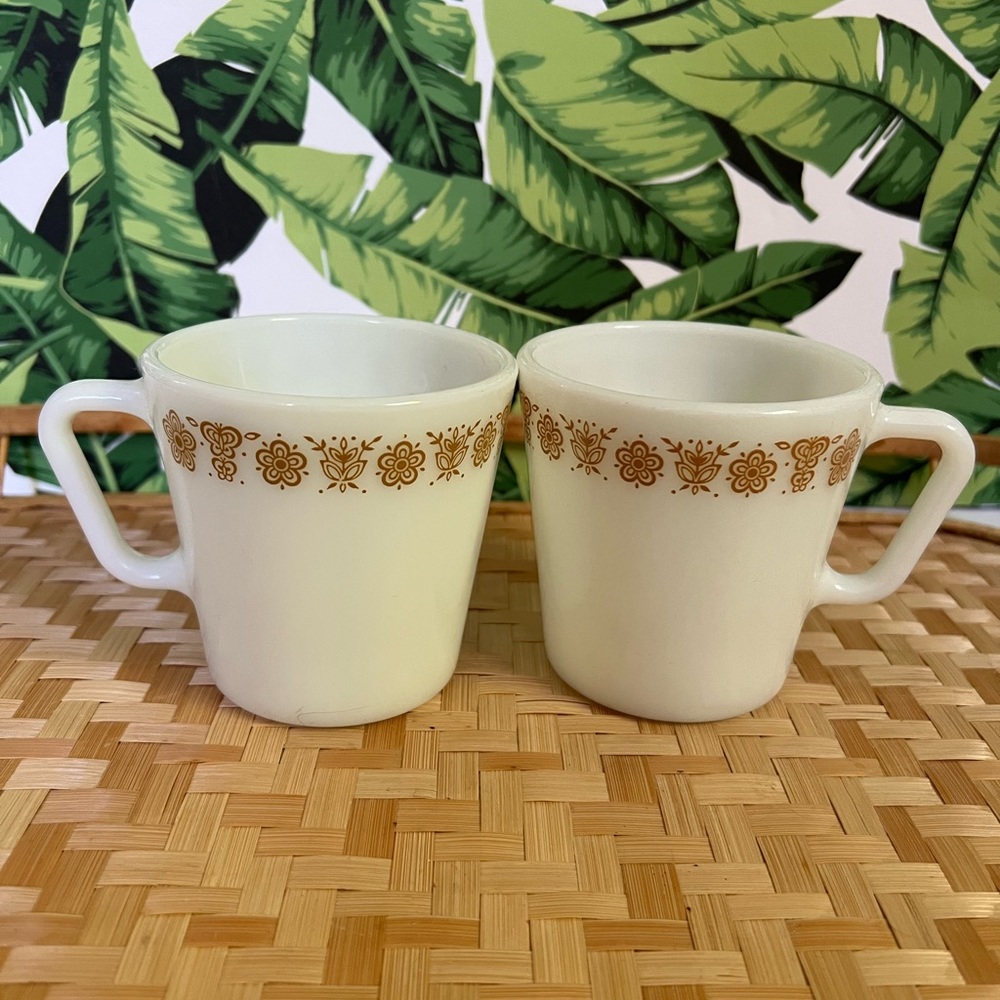 Vintage Pyrex Butterfly Gold Set of two mugs
